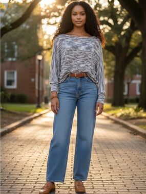 Market & Spruce Stitch Fix Marled Dolman Sweater Gray Oversized Knit Top